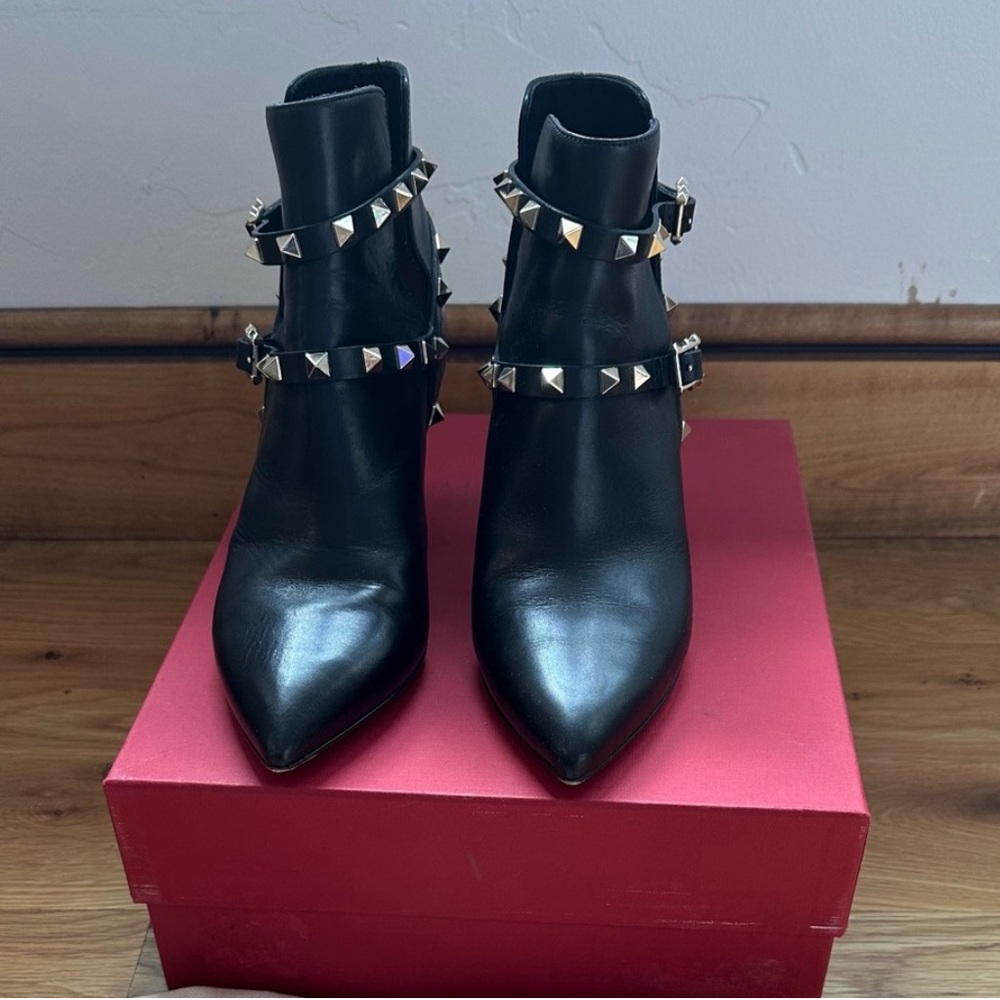 Valentino Garavani Black Leather Ankle Boots with Studs